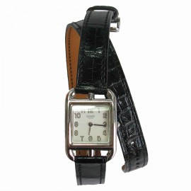 Montre Cap Code HERMES PM bracelet en alligator Mississipi noir