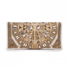 BALMAIN  "Patricia" off-white leather clutch