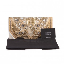 BALMAIN  "Patricia" off-white leather clutch