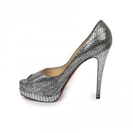 Sandales compensées t 39.5 CHRISTIAN LOUBOUTIN en python argent