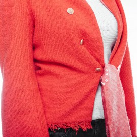 CHANEL 'Paris Los Angeles' Jacket in coral tweed and neck in sequins