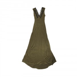 CHRISTIAN LACROIX soft evening own in khaki green satin viscose Size 40FR