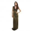 CHRISTIAN LACROIX soft evening own in khaki green satin viscose Size 40FR