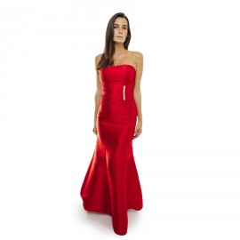 KAREN MILLEN T 34 red satin long evening gown