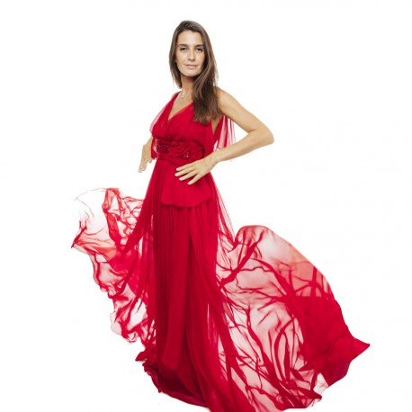 ELIE SAAB evening dress in red chiffon size 38FR