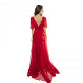 ELIE SAAB evening dress in red chiffon size 38FR