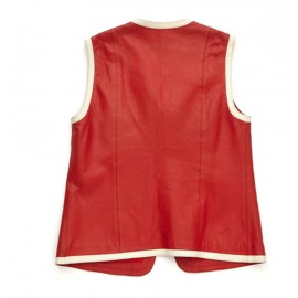 Gilet HERMES sport t 44 cuir rouge et crème vintage