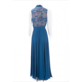 ELIE SAAB evening dress in blue silk size 38FR