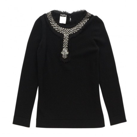 Pull CHANEL T 42 en cachemire noir et brillants swarovski