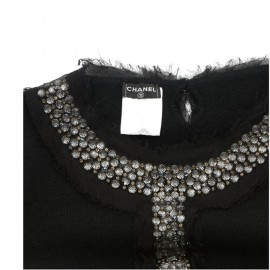 Pull CHANEL T 42 en cachemire noir et brillants swarovski