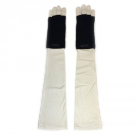 CHANEL long gloves in white leather and black cashmere size 7.5