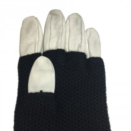 CHANEL long gloves in white leather and black cashmere size 7.5