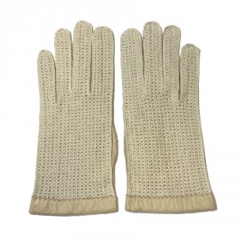 Gants NON SIGNES cuir et crochet crème T7,5