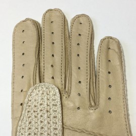 Gants NON SIGNES cuir et crochet crème T7,5