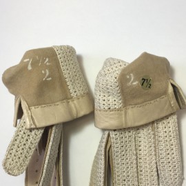 Gants NON SIGNES cuir et crochet crème T7,5