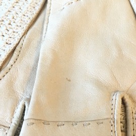 Gants NON SIGNES cuir et crochet crème T7,5