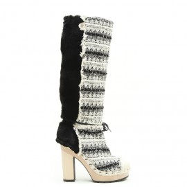 Bottes T   CHANEL tweed et vison