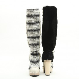 CHANEL boots in bicolor tweed and faux fur size 39.5