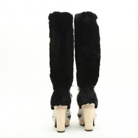 CHANEL boots in bicolor tweed and faux fur size 39.5