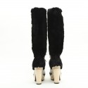 CHANEL boots in bicolor tweed and faux fur size 39.5