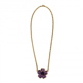 Collier MARGUERITE DE VALOIS fleur en pâte de verre améthyste