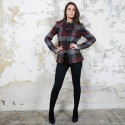 CHANEL jacket in red, silver and black check tweed size 38FR