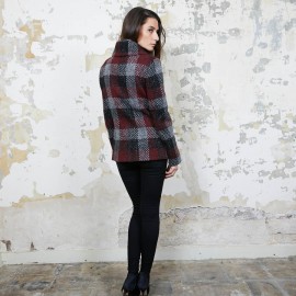 CHANEL jacket in red, silver and black check tweed size 38FR