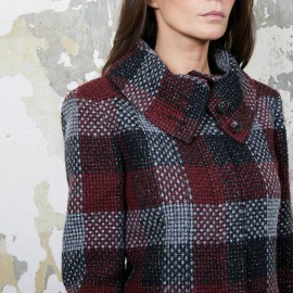 CHANEL jacket in red, silver and black check tweed size 38FR