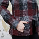 CHANEL jacket in red, silver and black check tweed size 38FR