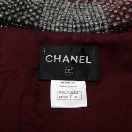 CHANEL jacket in red, silver and black check tweed size 38FR