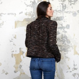 Veste CHANEL T  en tweed marron et fils brillants noirs