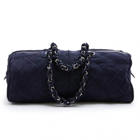 Sac cabas CHANEL veau velours bleu marine 