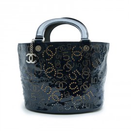 Sac CHANEL cuir verni bleu marine