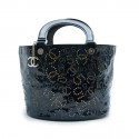 CHANEL bag in perforated navy blue patent leather