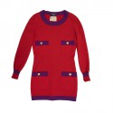 Ensemble CHANEL T 38 en laine rouge avec bordures violettes