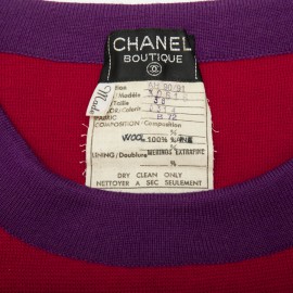 Ensemble CHANEL T 38 pull et jupe en laine rouge avec bordures violettes