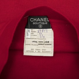 Ensemble CHANEL T 38 pull et jupe en laine rouge avec bordures violettes