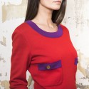 CHANEL T 38 set sweater and skirt in red wool with purple borders