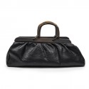 GUCCI vintage bag in a black cowhide leather and ribbed wood