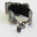 Bracelet CHANEL ruban strass en métal argenté et ruban gros grain noir