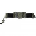 Bracelet CHANEL ruban strass en métal argenté et ruban gros grain noir