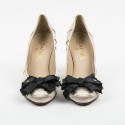 CHANEL high heels in beige and black duchess satin size 37.5FR