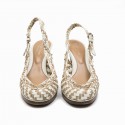 Escarpins T 38 SERGIO ROSSI cuir verni beige et corde marron