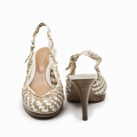 Escarpins T 38 SERGIO ROSSI cuir verni beige et corde marron