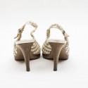 Escarpins T 38 SERGIO ROSSI cuir verni beige et corde marron