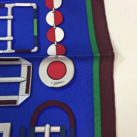 HERMES scarf " Carré en boucles" in royal blue, burgundy and green silk