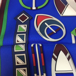 HERMES scarf " Carré en boucles" in royal blue, burgundy and green silk