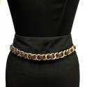 CHANEL vintage belt in gilt chain interlaced with purple braided leather