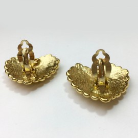 Boucles d'oreille clips YSL SAINT LAURENT coeur doré Vintage