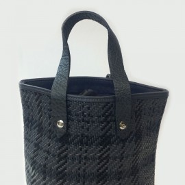 Mini sac HERMES cuir et tissu gris 